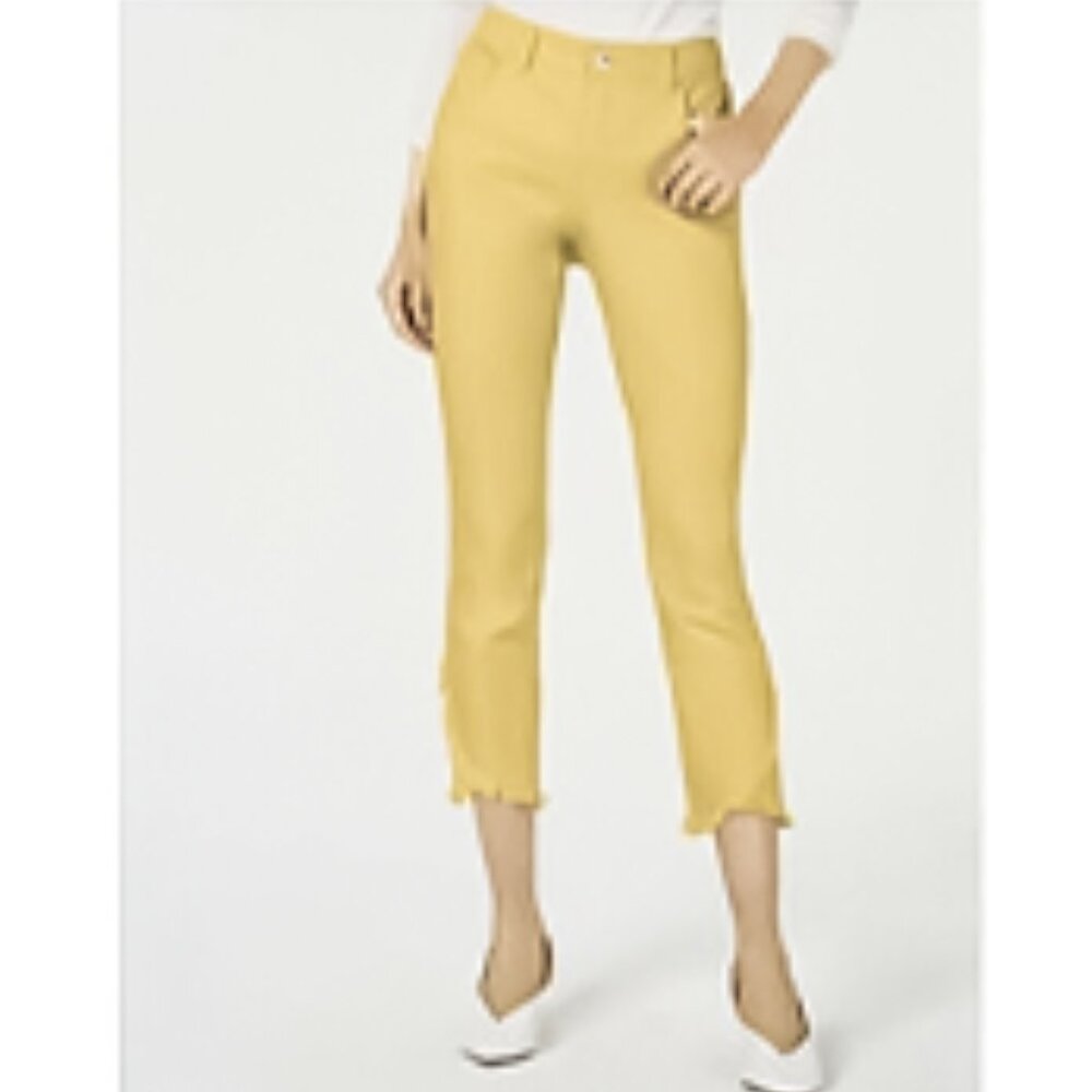 INC International Concepts Women's Frayed Tulip Hem 5 Pocket Reg Fit Ankle Jeans